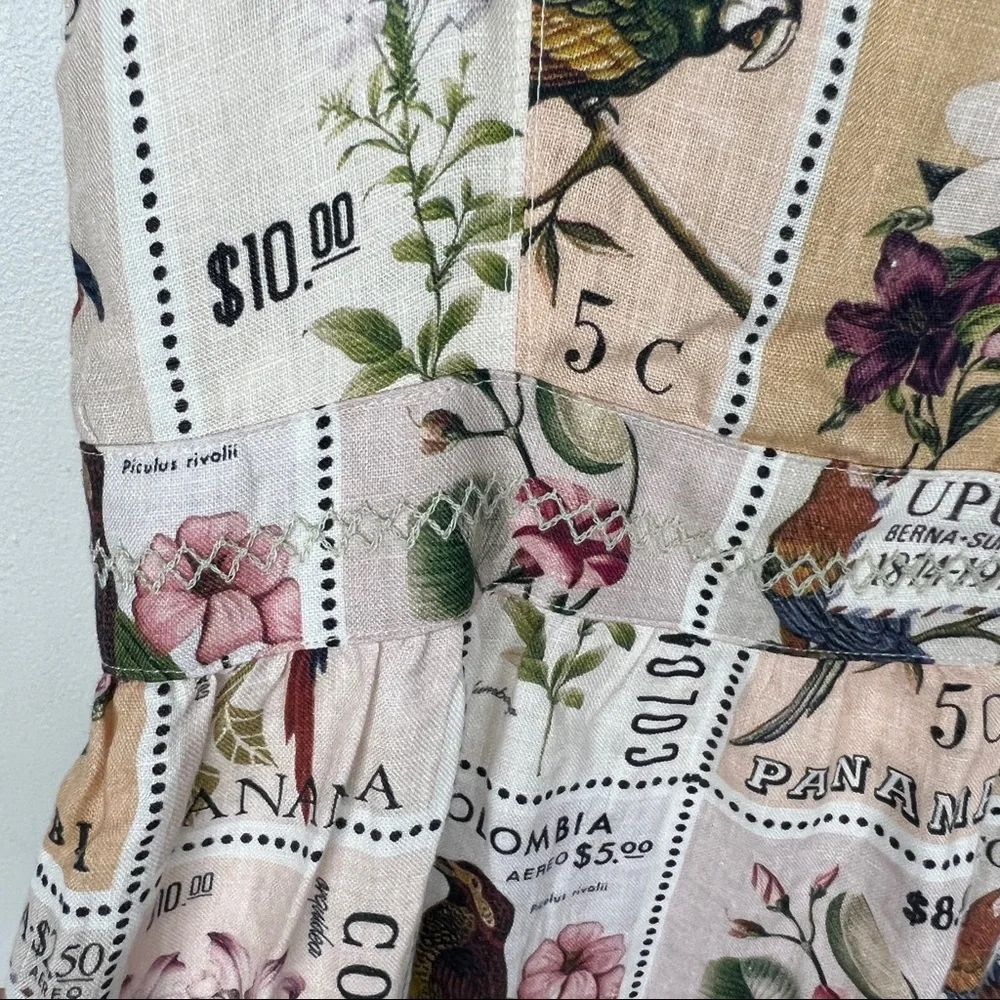 Agua by Agua Bendita Herbarium Estampillas Bird Flower Patch Linen Dress - Picture 9 of 11